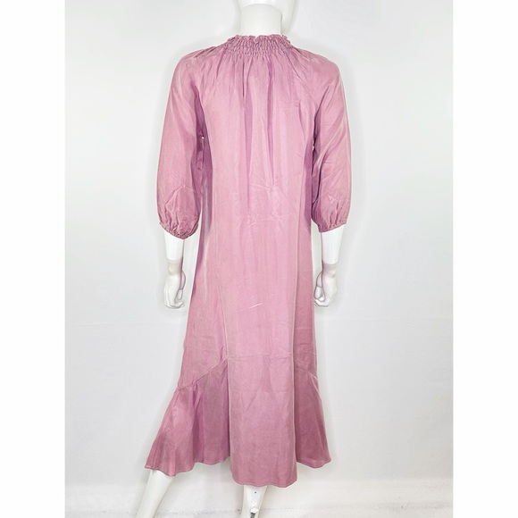 Sewlip Pink Cupro Round Bottom Dress Size XS Smocked Neck Modest Midi Length NEW - Picture 5 of 9